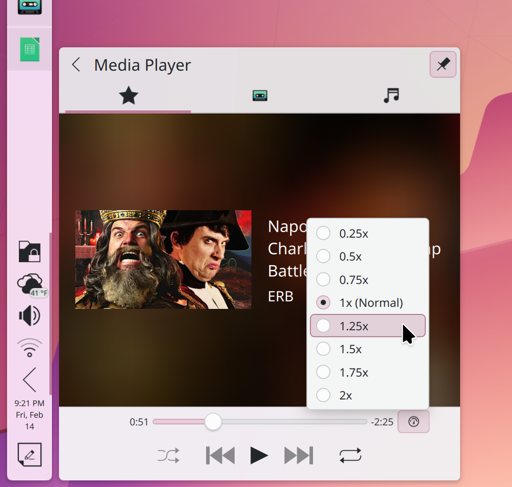 The inline media player gets a speed selector.