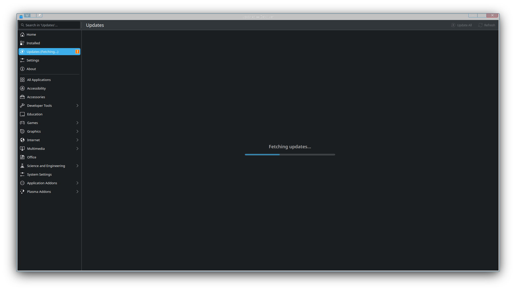 A screenshot of Discover refreshing the updates page
